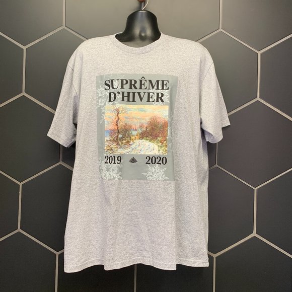 ~Used! Mens Supreme Grey D'Hiver 2019 2020 Summer T-Shirt Hype Street Size XL - Picture 1 of 4